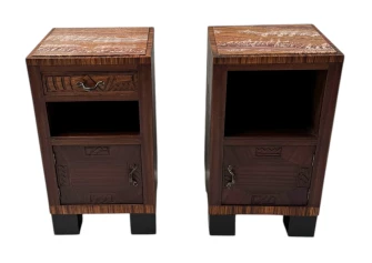 Two Art Deco Nightstands or Bedside Tables with Multi-Colored Marble Tops, 1930s